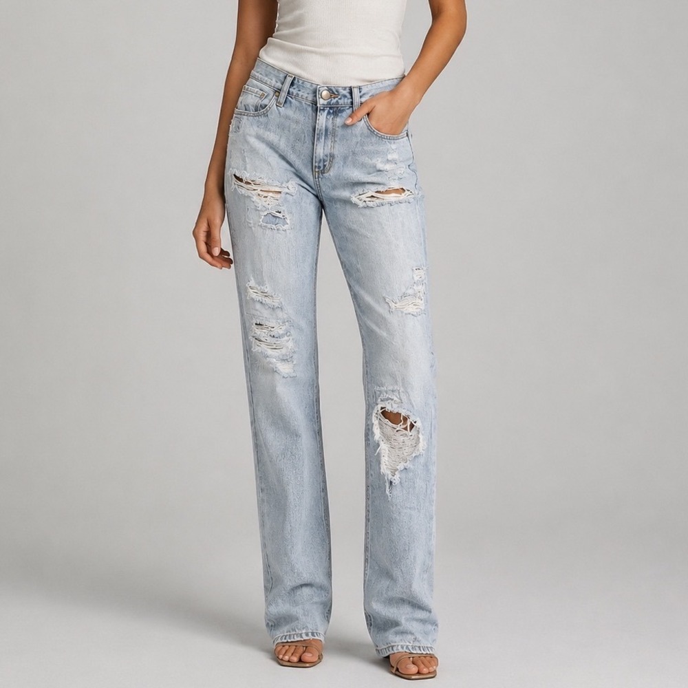 Paige Womens Light Wash Distressed Straight Leg 100% Cotton‎ Jeans Size 28 USA
